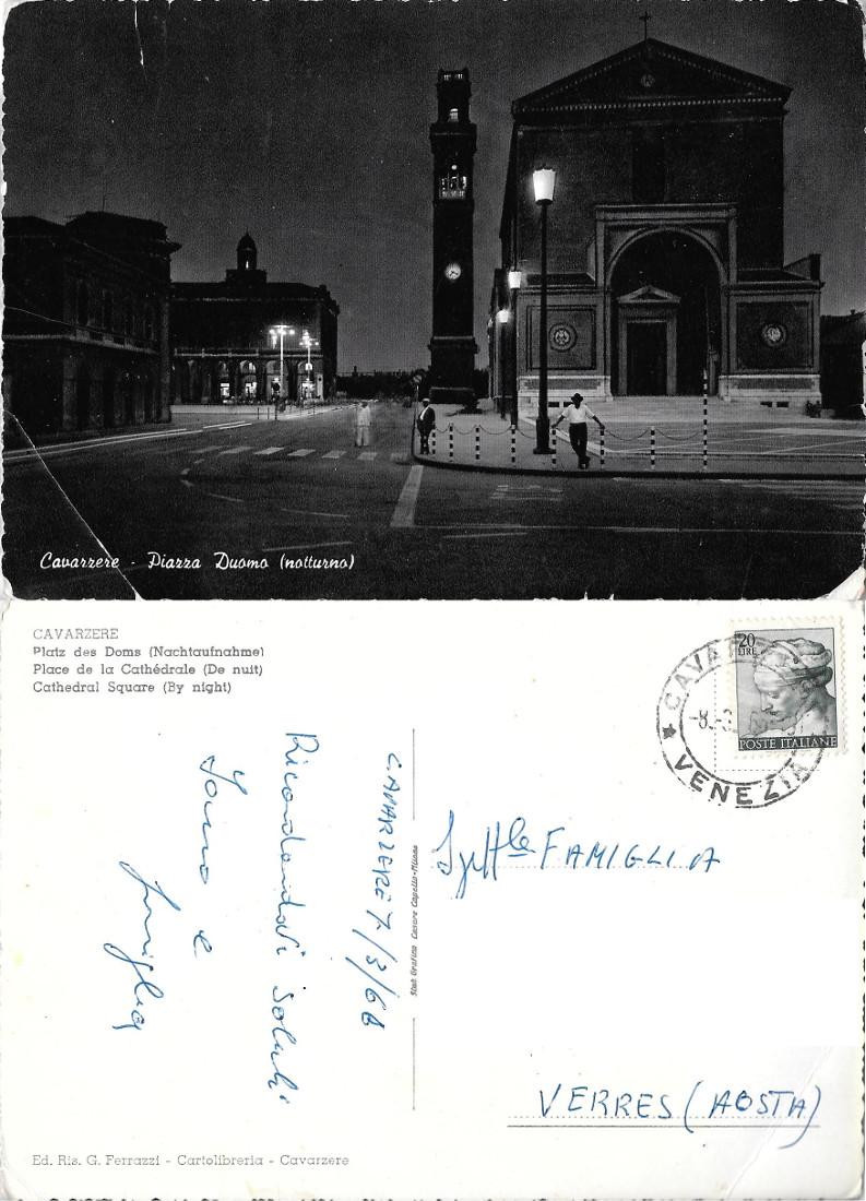 Cavarzese. Piazza Duomo, notturno. Viaggiata 1966