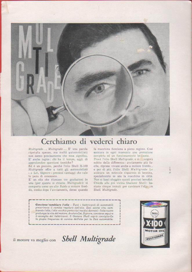 Cerchiamo di vederci chiaro. Shell multigrade x-100. Pubblicita 1959