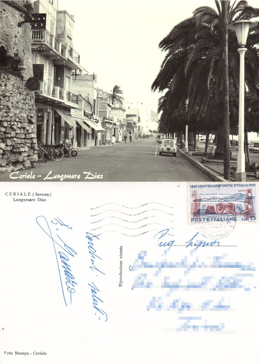 Ceriale (SV). Lungomare Diaz. Viaggiata 1961