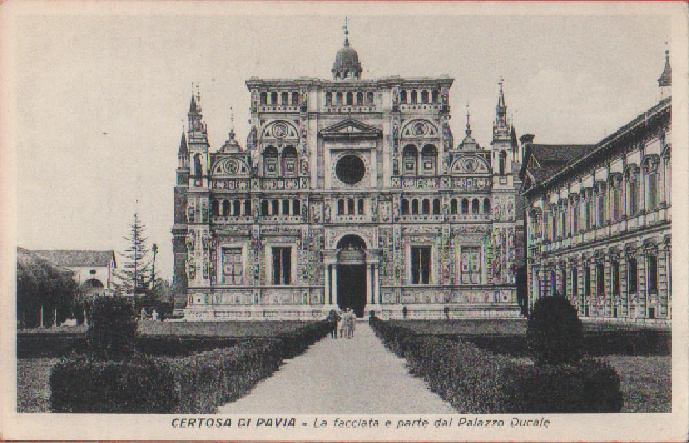 Certosa di Pavia. La facciata e parte dal Palazzo Ducale. …