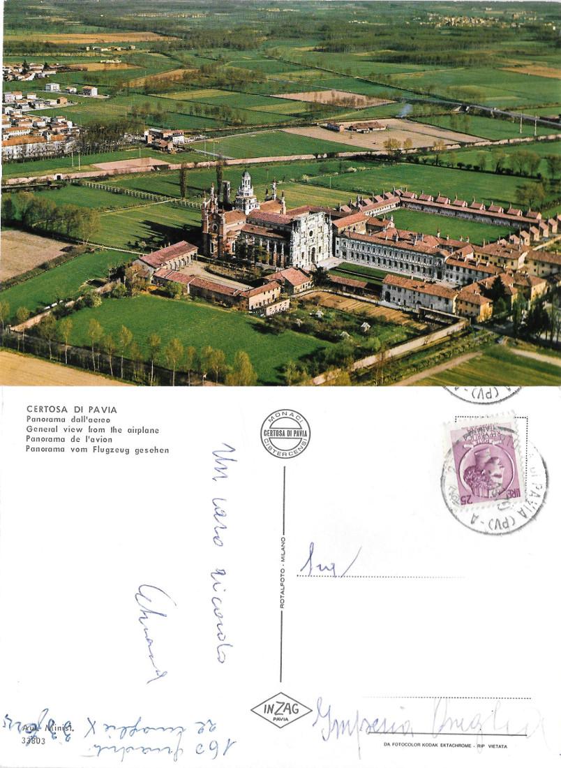 Certosa di Pavia. Panorama dall'aereo. Viaggiata