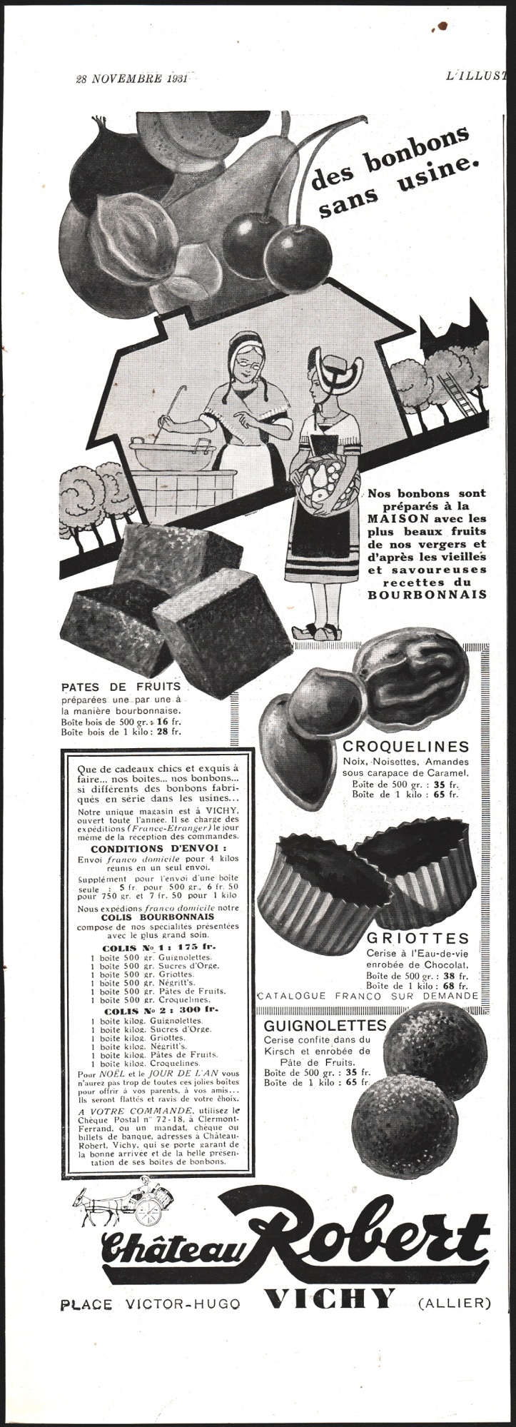 Chateau Robert, des bonbons sans usine. Advertising 1932