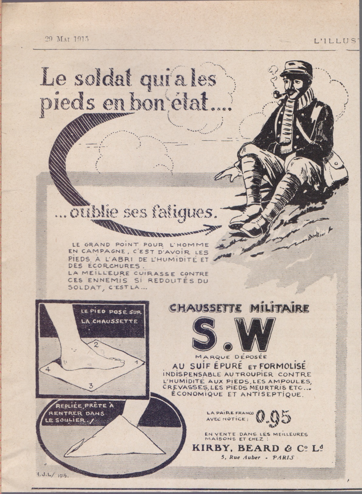 Chausette militaire S.W. Advertising 1915