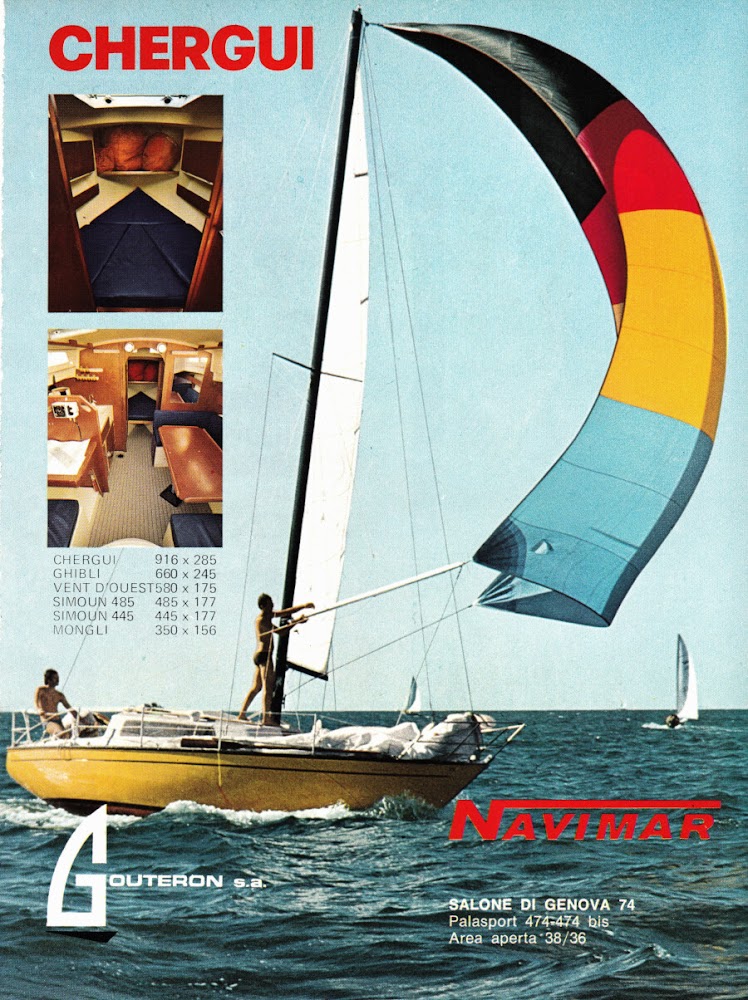 Chergui cantiere Gouteron/Gin Gilbey's London Dry Gin. Advertising 1974