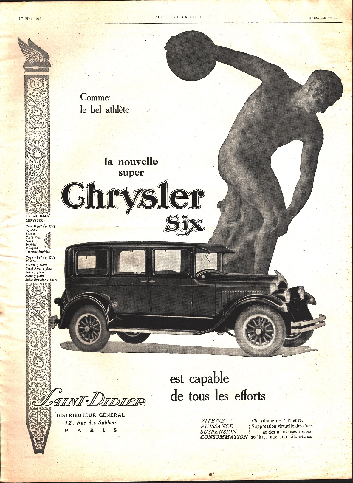 Chrysler six . Advertising 1926