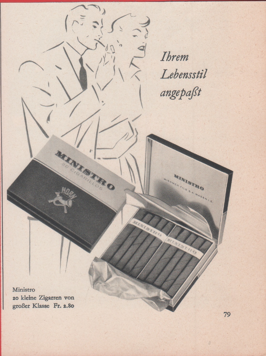 Cigarillos Ministro. Advertising 1958