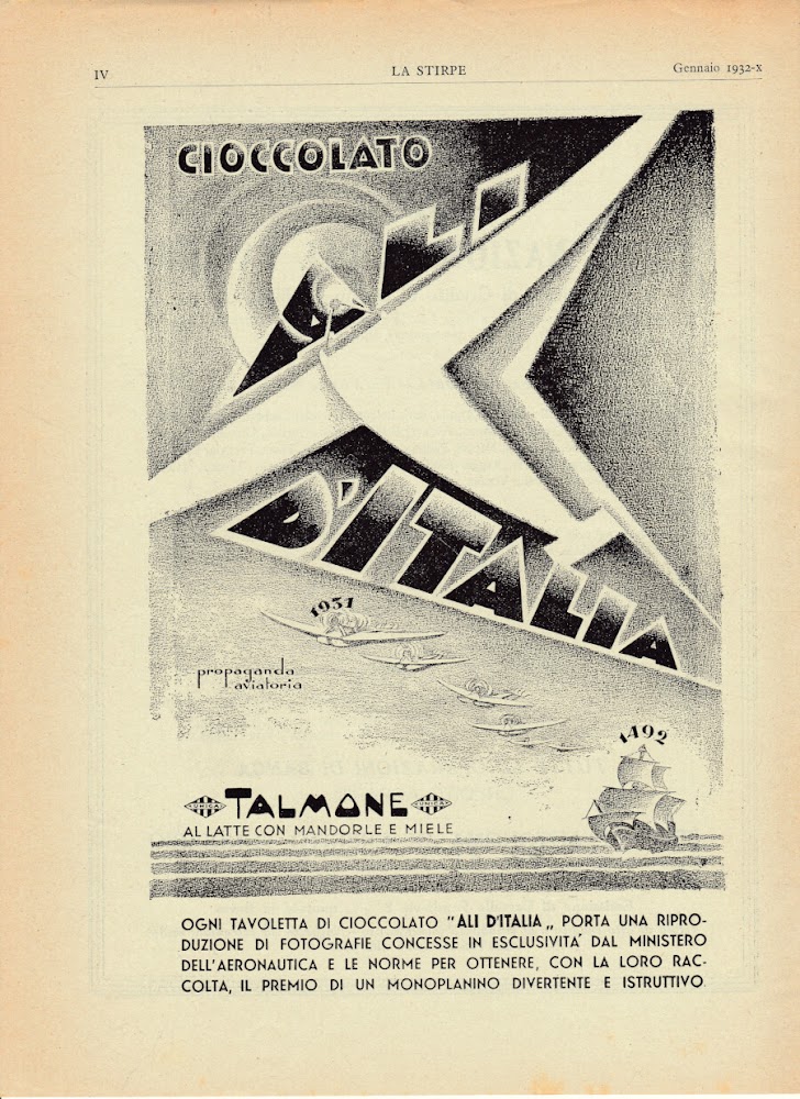 Cioccolato Ali d'Italia, Talmone. Advertising 1932