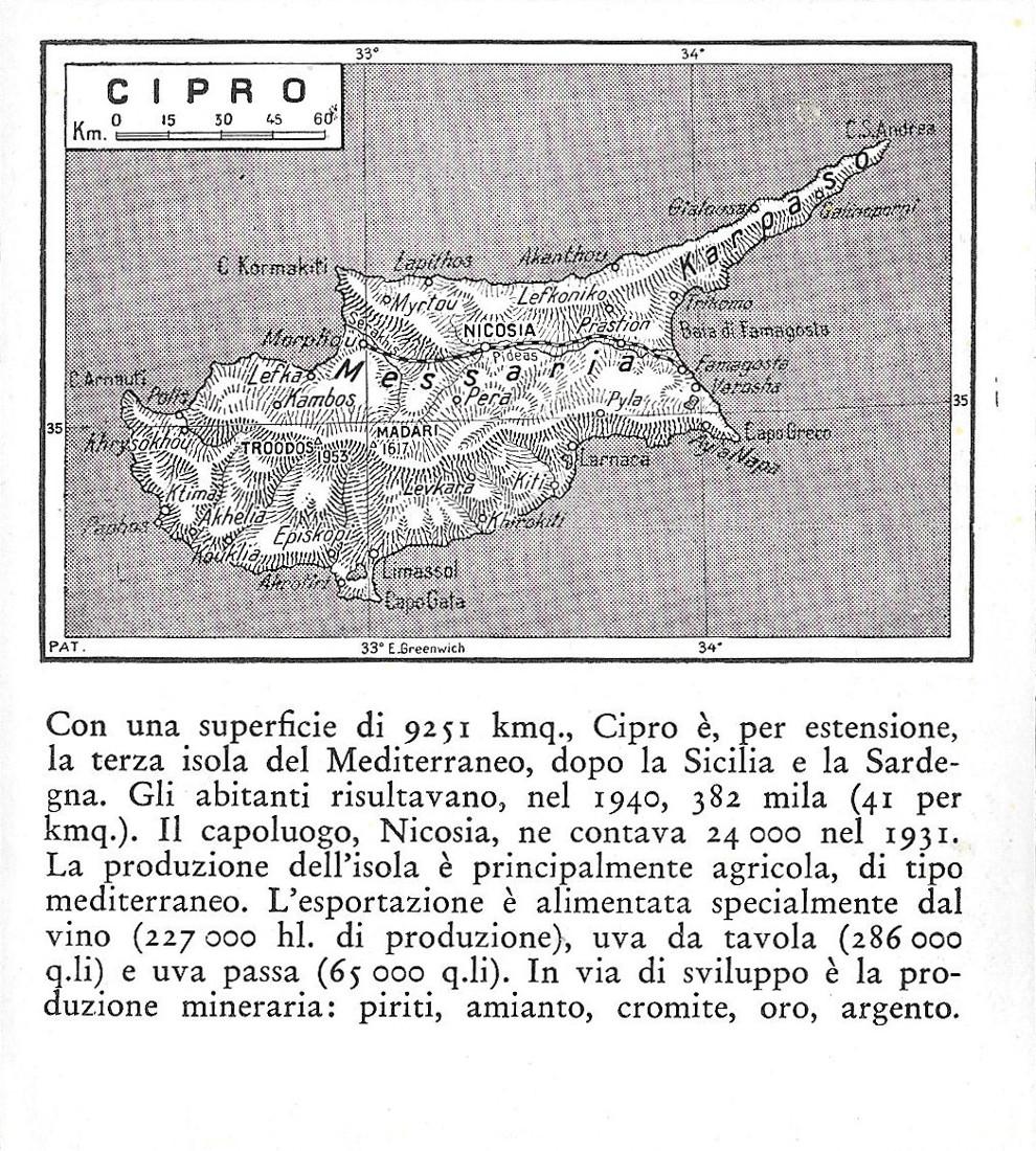 Cipro. Cartina. Stampa 1934