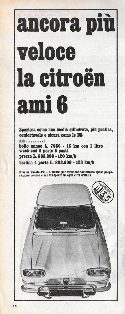Citroen ami 6 ancora più veloce. Advertising 1969