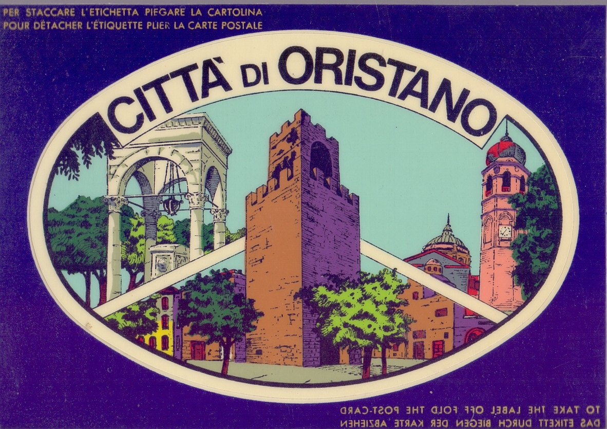 Città di Oristano. Cartolina decalcomania. Non viaggiata
