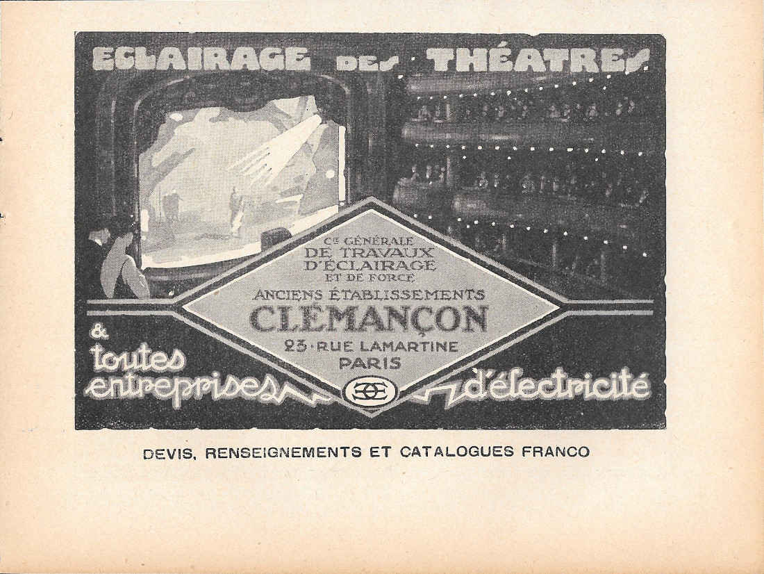 Clemançon. Eclarage des theatres - Advertising 1920