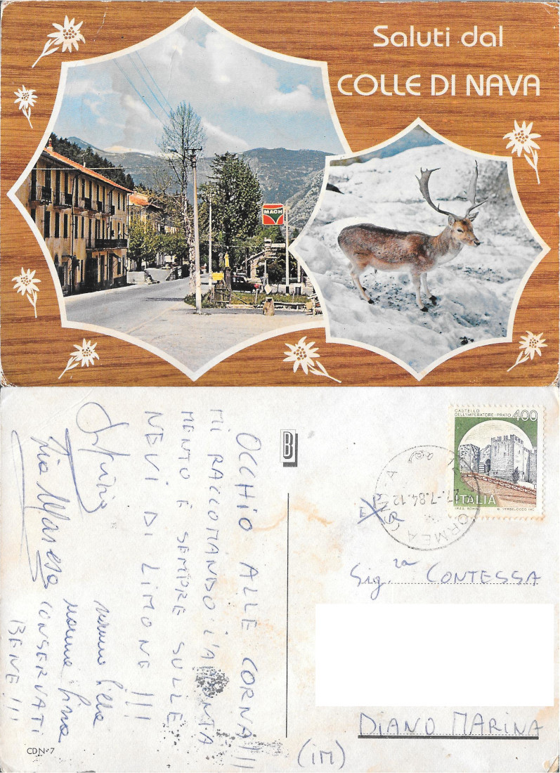 Colle di Nava. Saluti. Viaggiata 1984