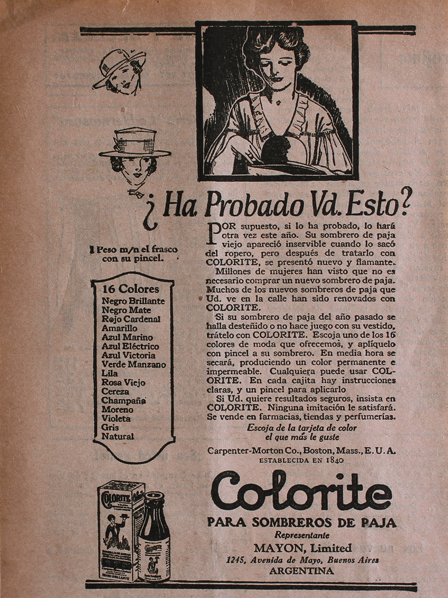 Colorite. Para sombreros de paja - Advertising 1922