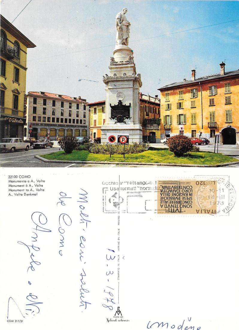 Como. Monumento a A. Volta. Viaggiata 1978