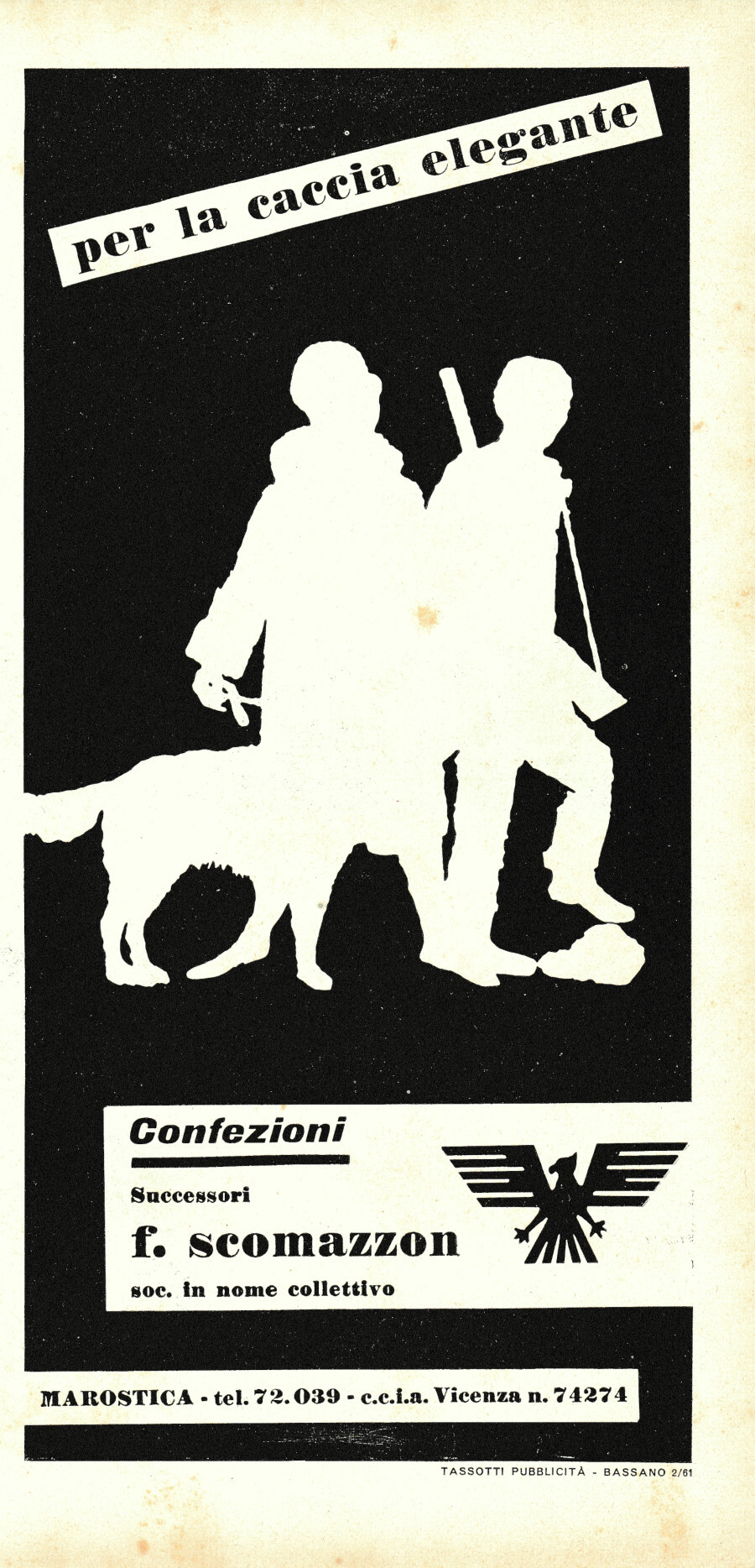 Confezioni F. Scomazzon per la caccia elegante. Advertising 1961