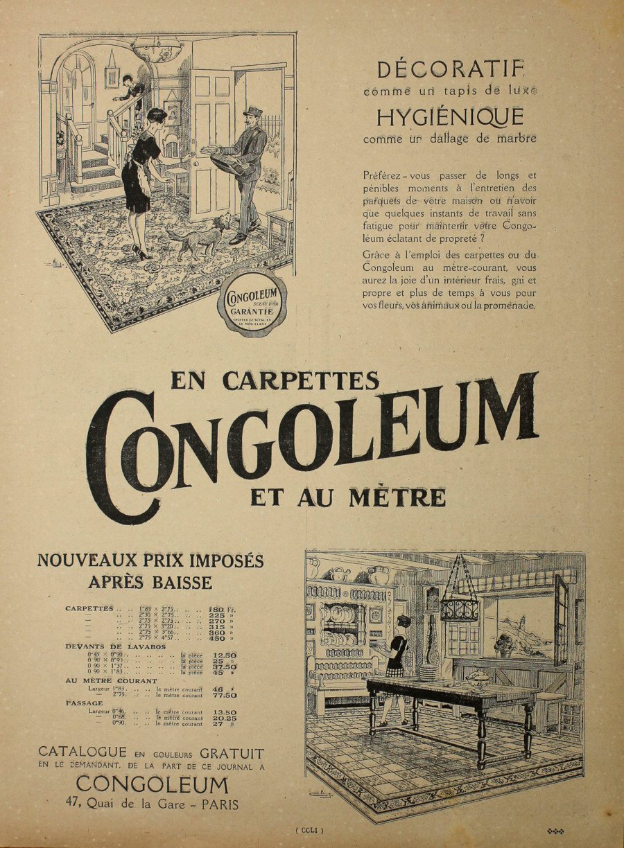 Congoleum, en carpettes et au metre. Advertising 1927