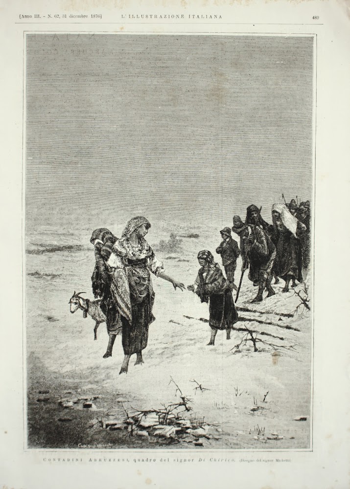 Contadini abruzzesi, quadro di Di Chirico. Stampa 1876