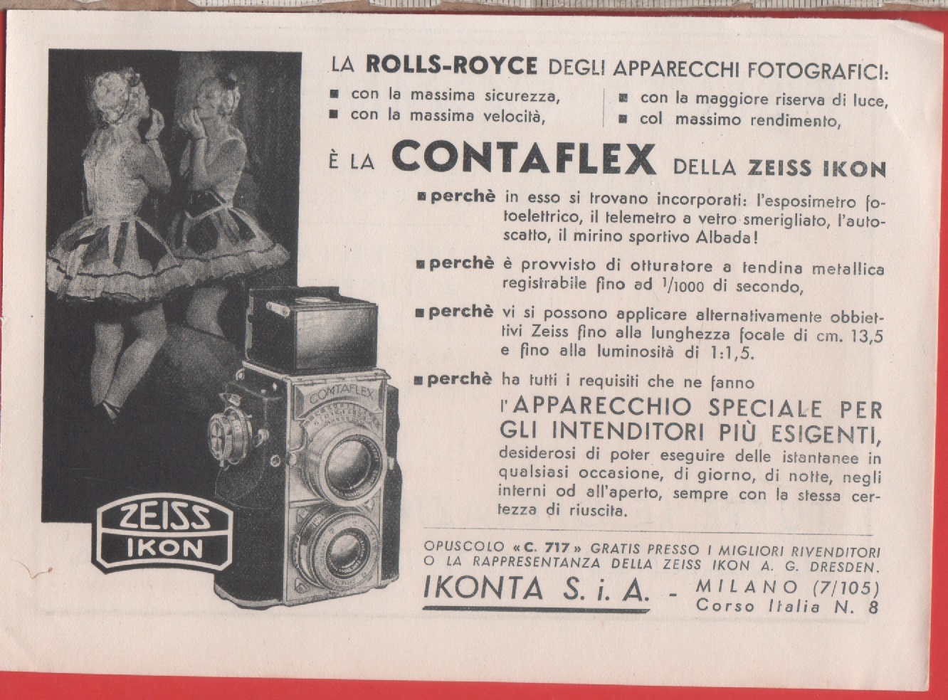 Contaflex. Zeiss Ikon. Advertising 1937
