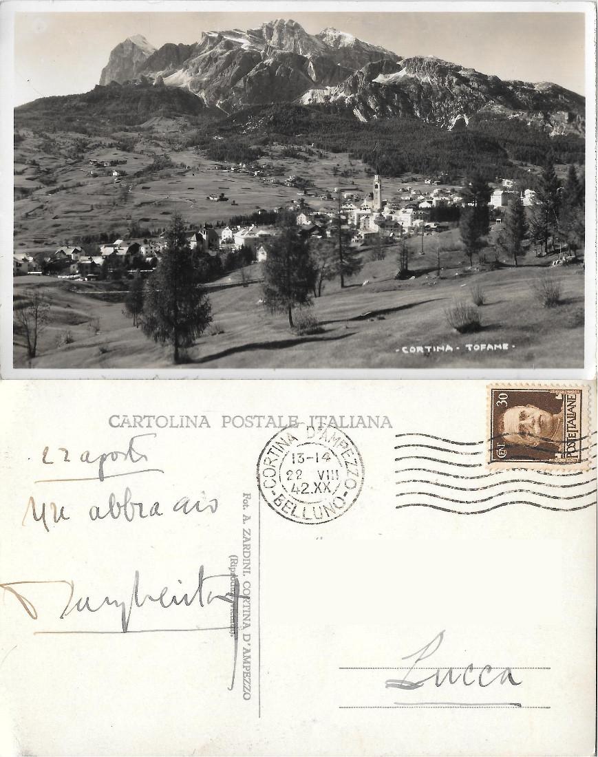Cortina. Tofana. Ed. Zardini. Viaggiata 1942