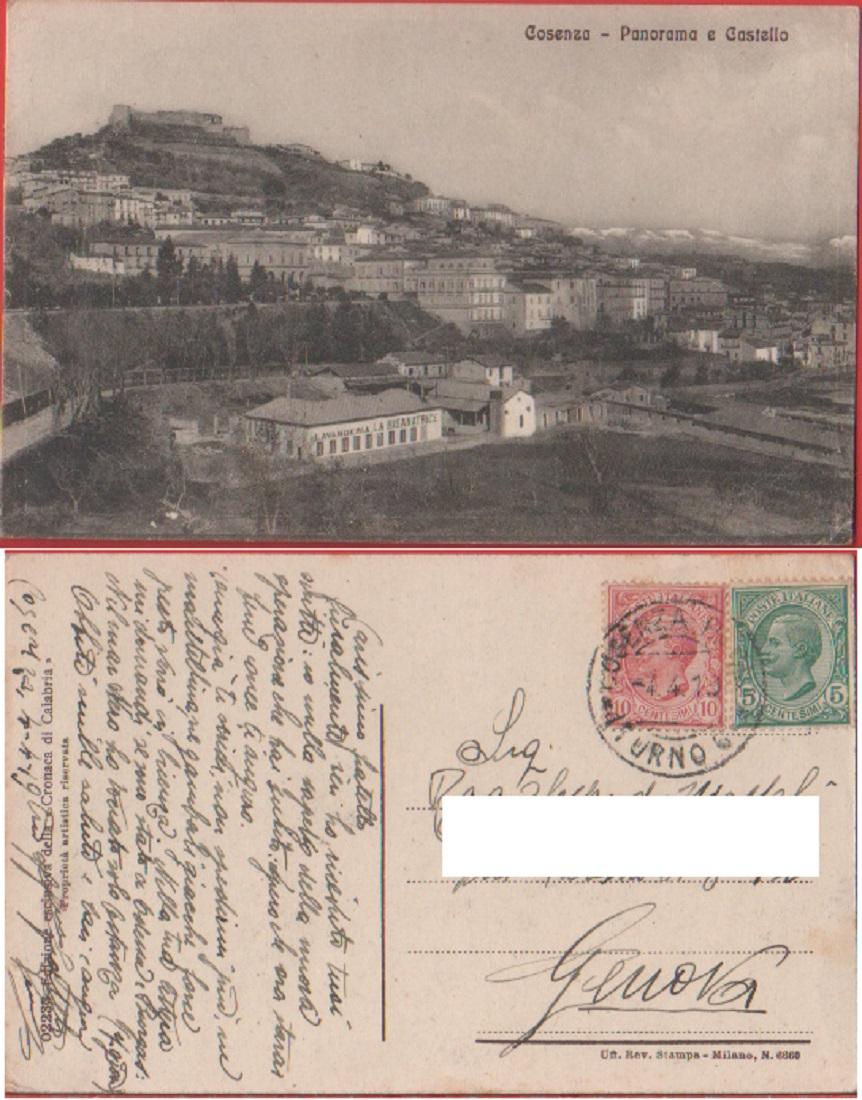 Cosenza.Panorama e castello. Viaggiata 1919