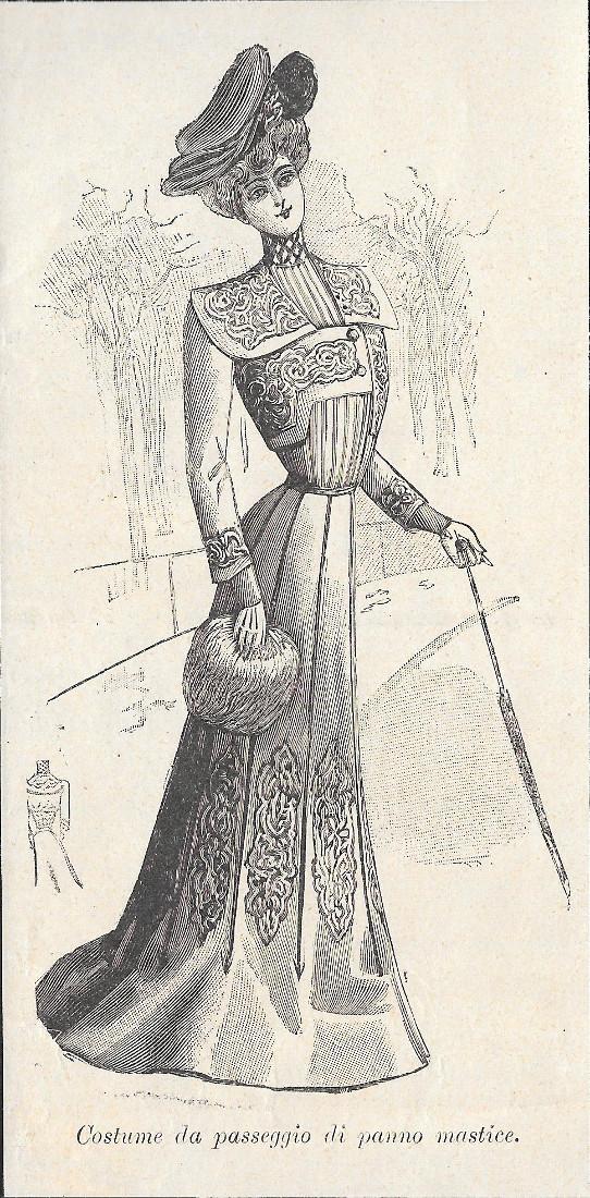 Costume da passeggio di panno mastice. Stampa 1900