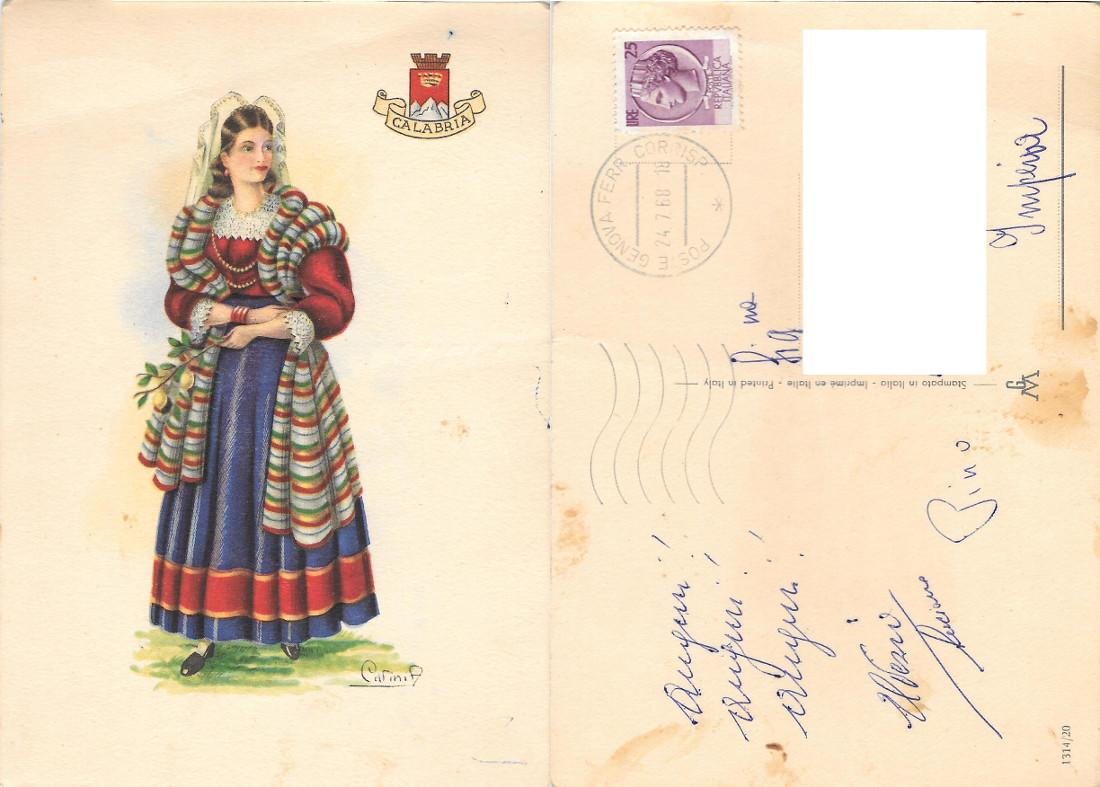 Costume tradizionale. Calabria. Viaggiata 1968. Pittorica