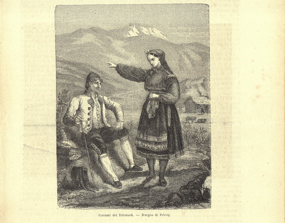 Costumi del Telemark (Norvegia). Stampa 1863.