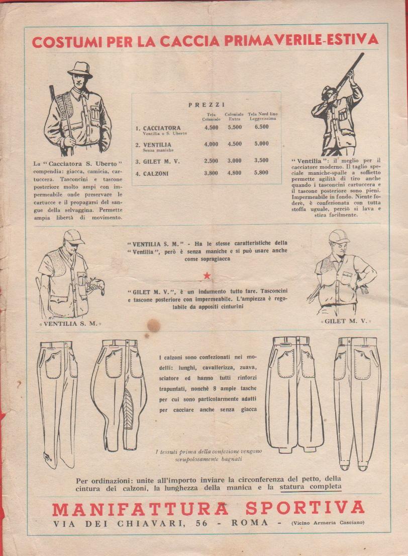 Costumi per la caccia primaverile. Manifattura sportiva. Pubblicità 1957