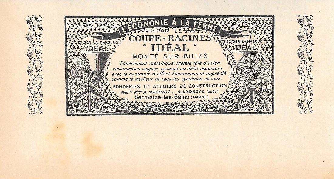 Coupe-racines Ideal. A. Maginot, Sermaize les Bains. Pubblicita 1932