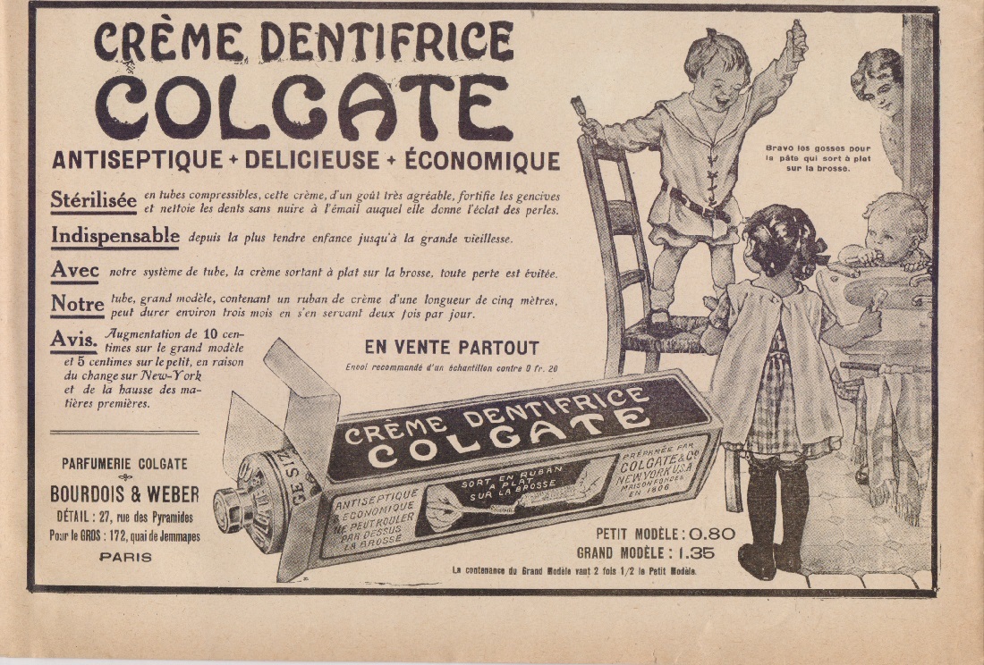 Creme dentifrice Colgate. Advertising 1916