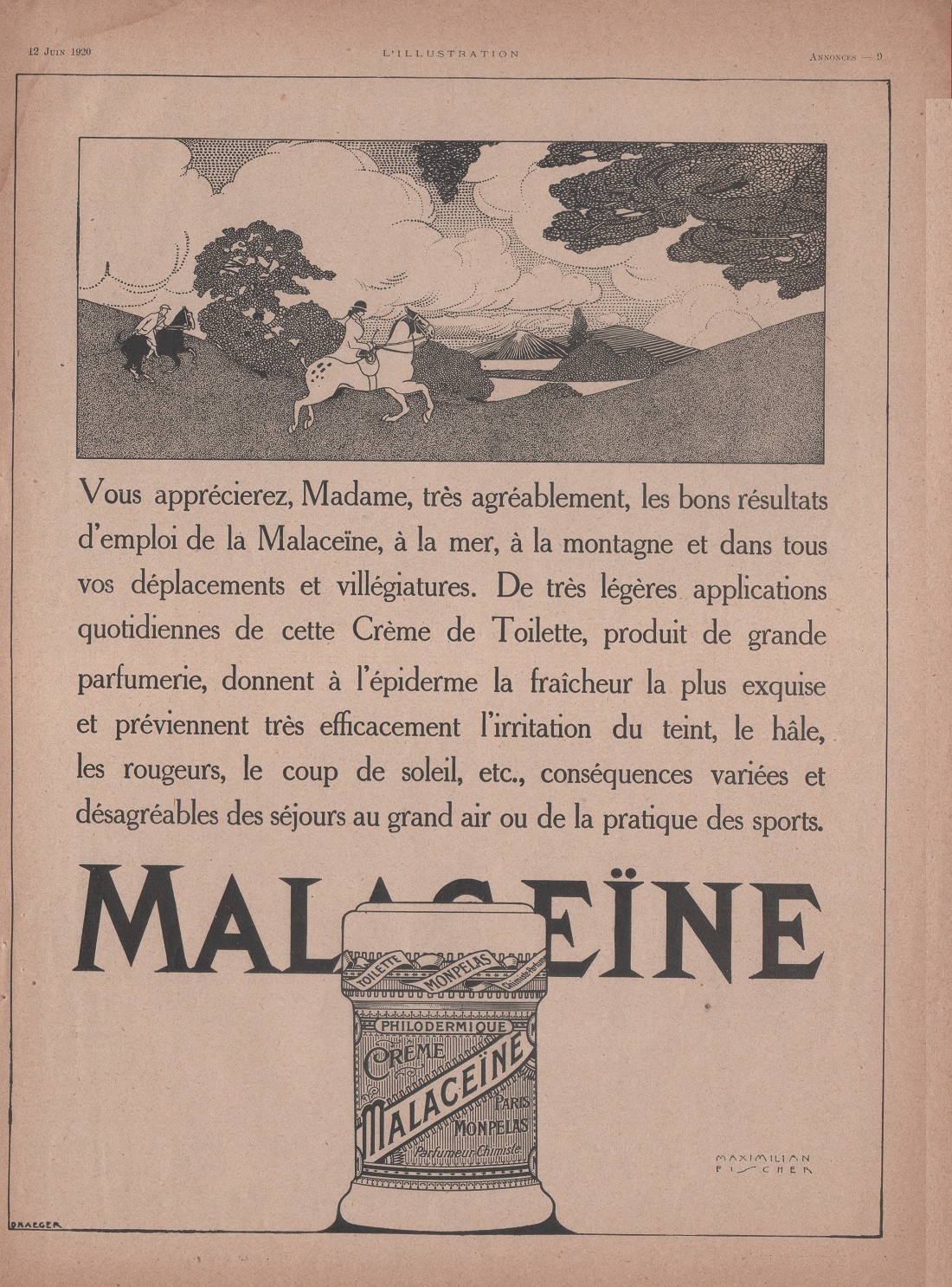 Creme Malaceine. Advertising 1920