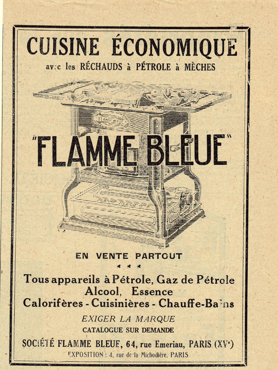 Cuisine economique Flamme Bleue. Advertising 1926