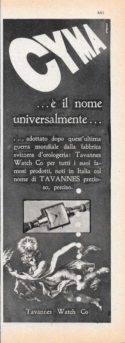Cyma è il nome universale. Tavannes Watch Co. Advertising 1947