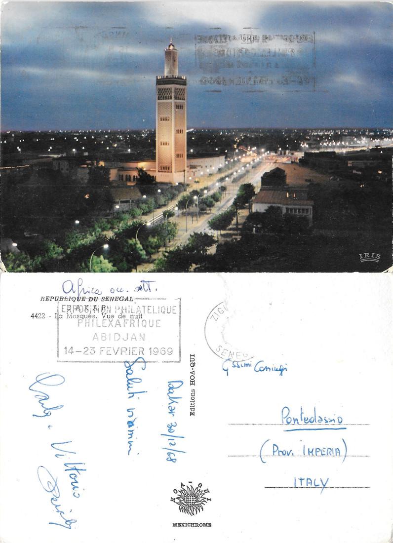 Dakar. La Mosquee vue de nuit. Viaggiata 1968