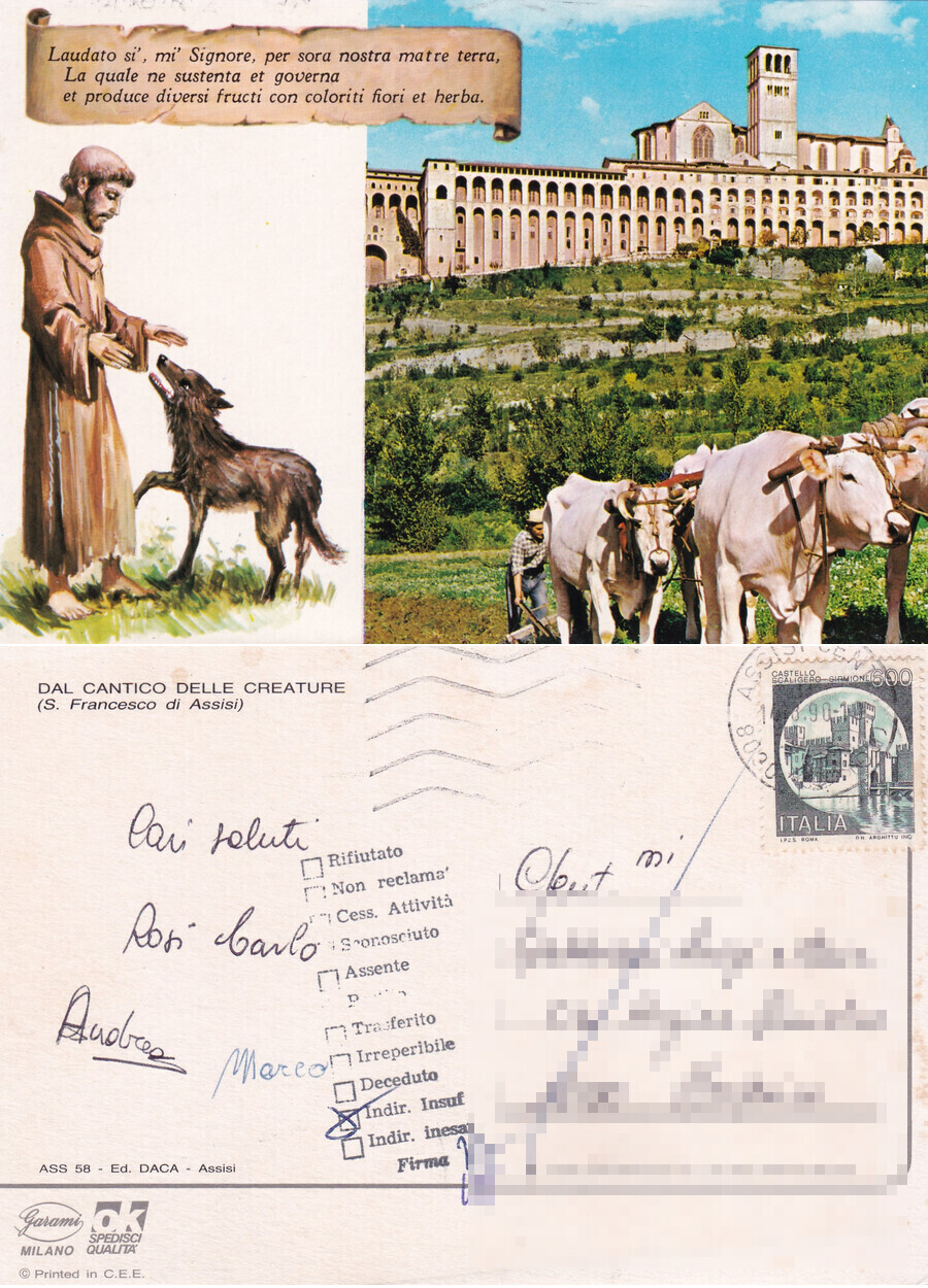 Dal Cantico delle creature (Assisi) - Viaggiata 1990