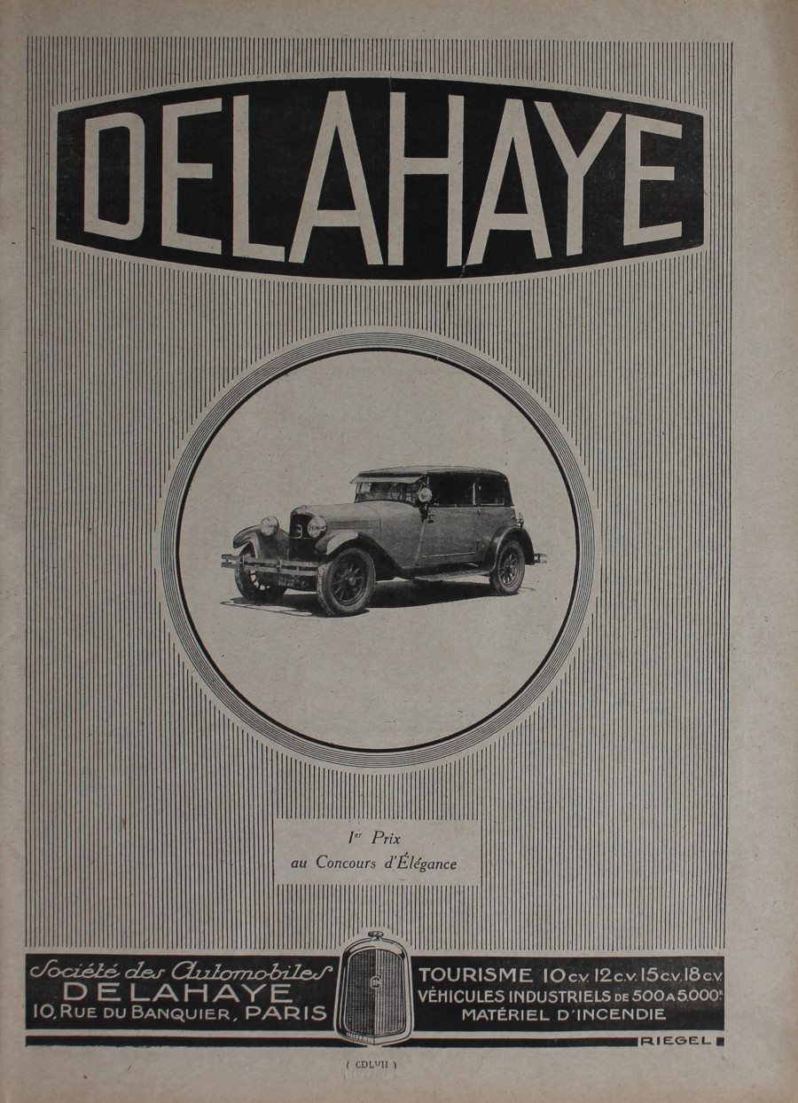 Delahaye, 1er prix au concours d'elegance. Advertising 1926
