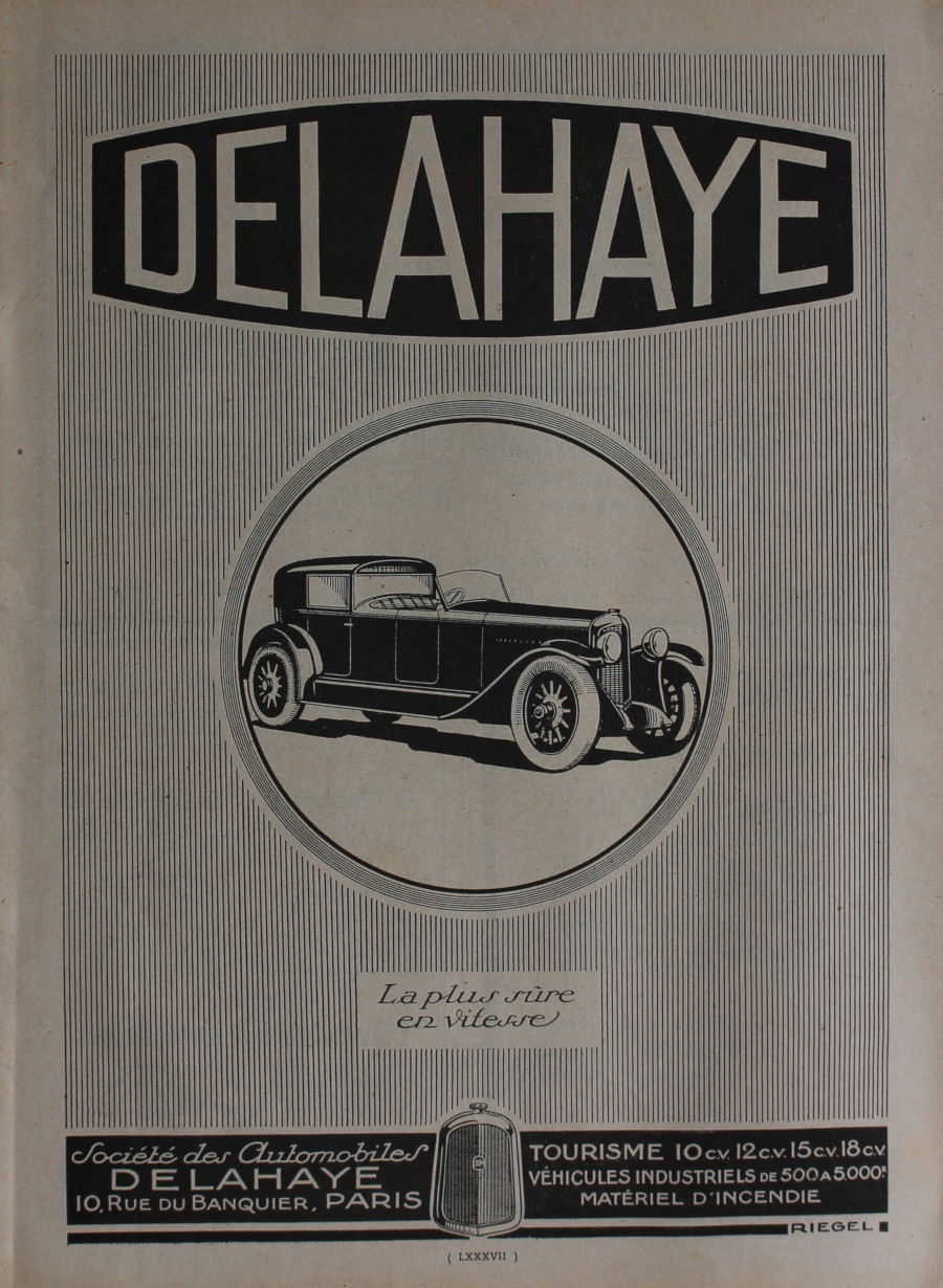 Delahaye. La plus sure en vitesse. Advertising 1926