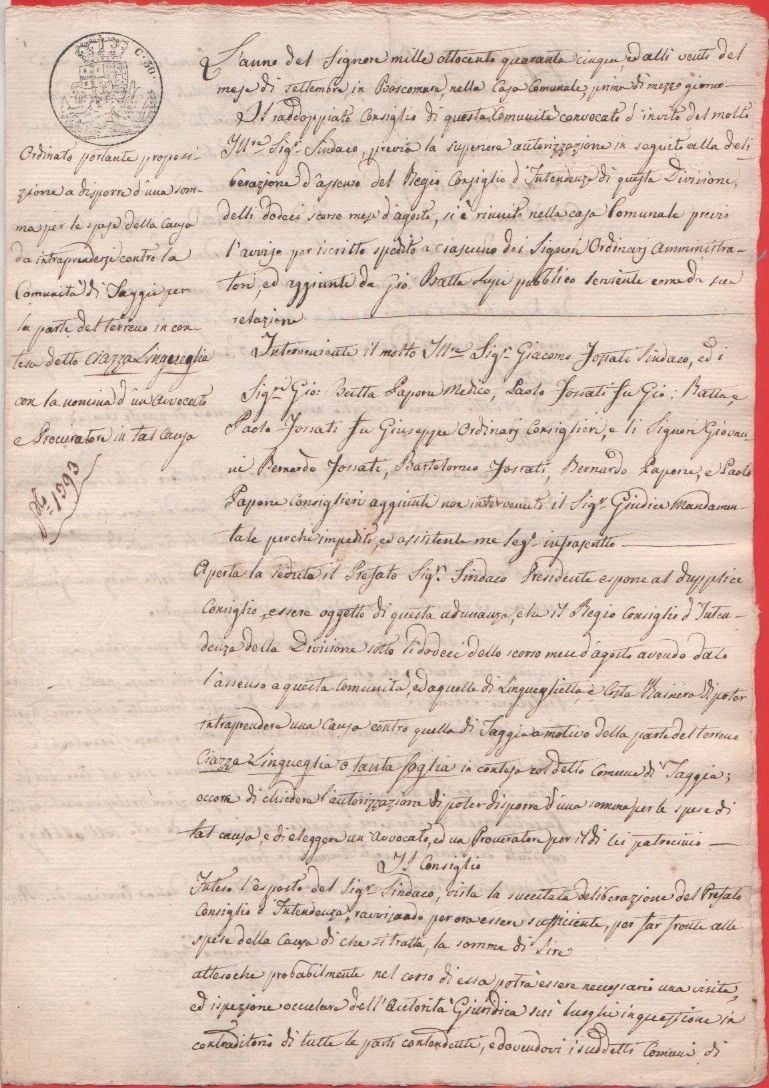 Delibera spese legali su carta bollata 30 cent. Comune di …