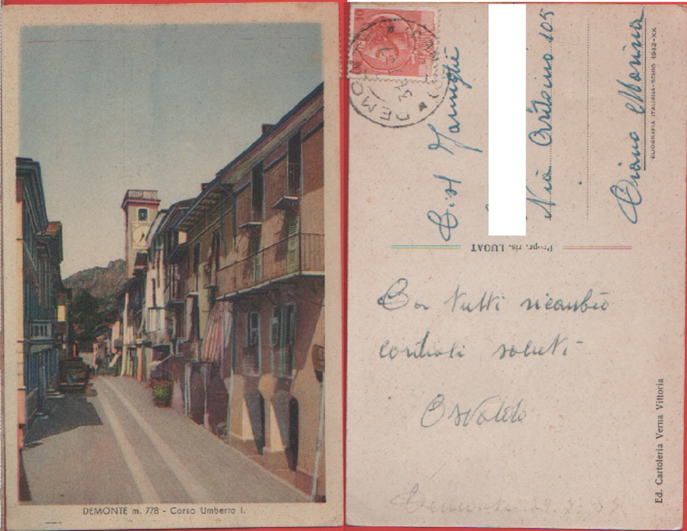 Demonte (CN). Corso Umberto I - Viaggiata (1937?)