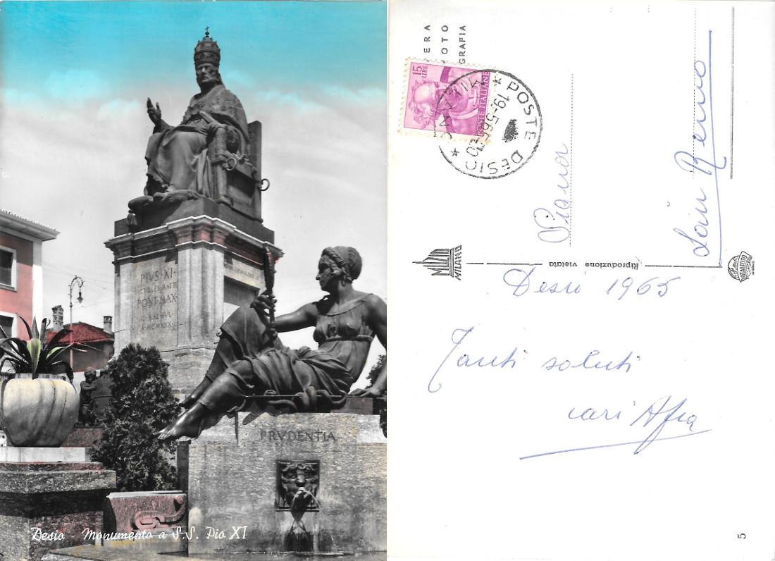 Desio. Monumento a S.S. Pio XI. Viaggiata 1965