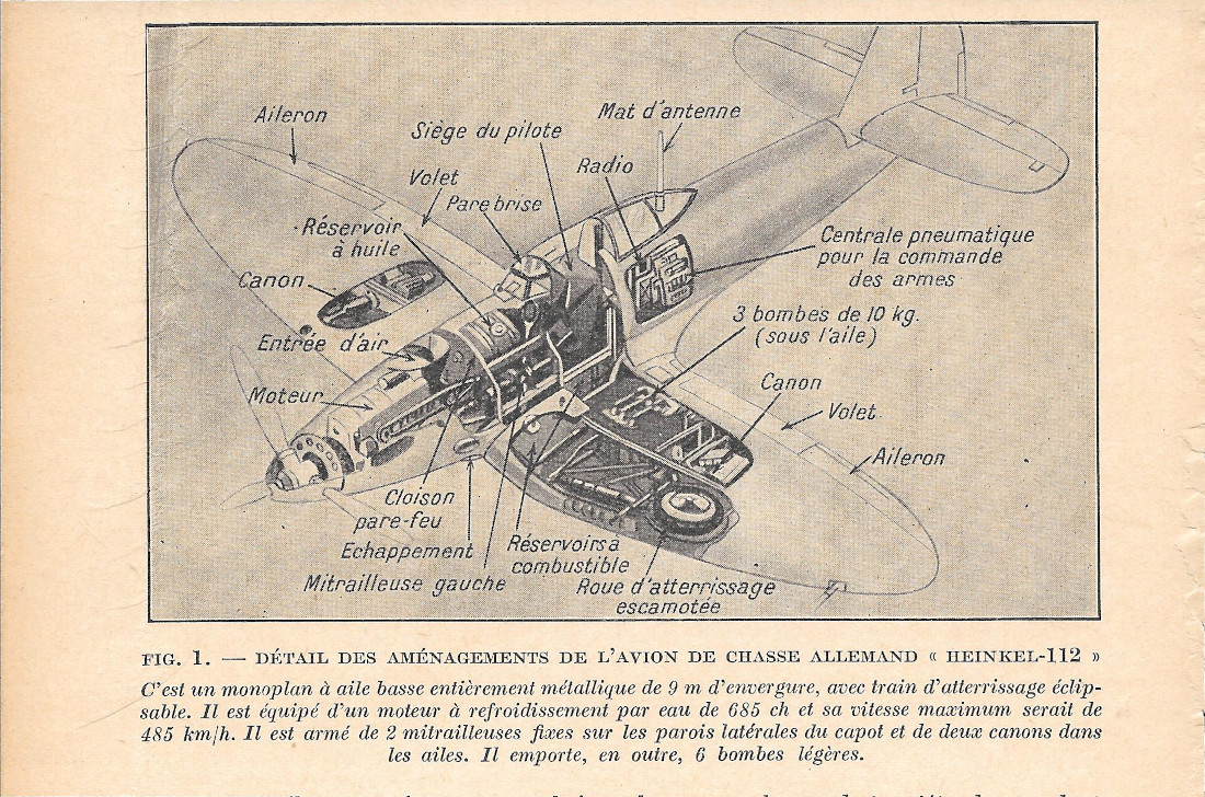 Détail des aménagements de l'avion de chasse allemand Heinkel 112 …
