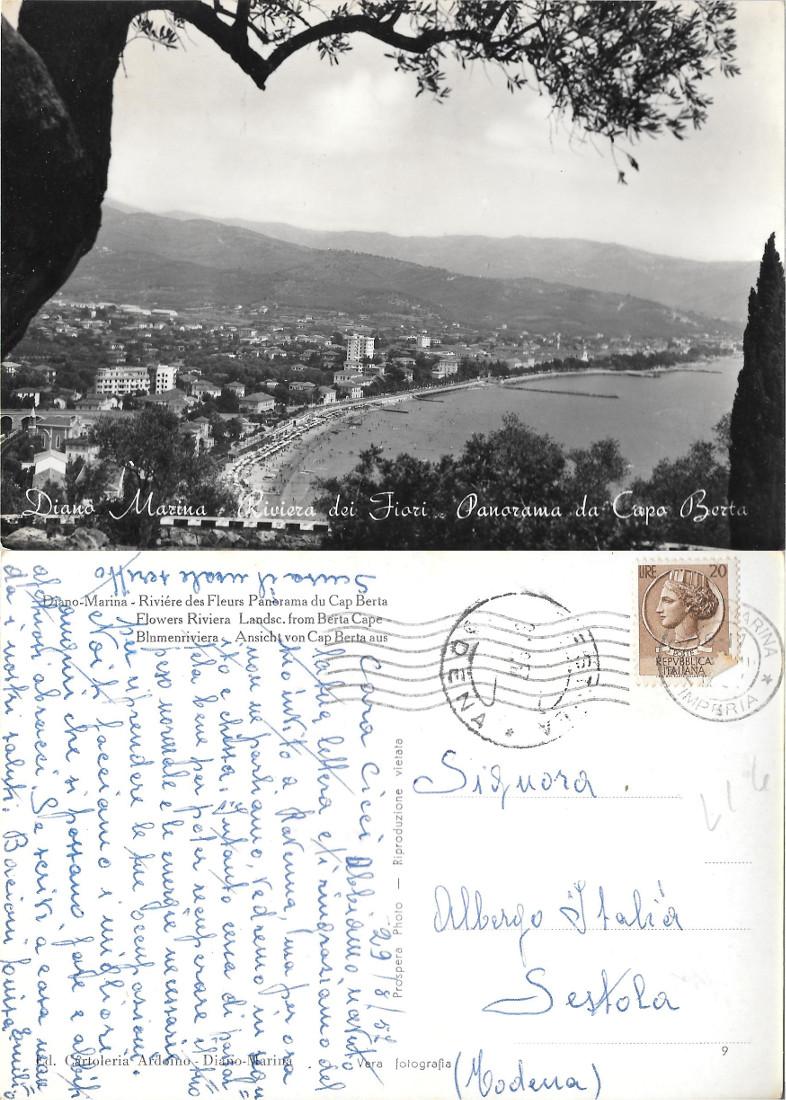 Diano Marina. Panorama da Capo Berta. Viaggiata 1957