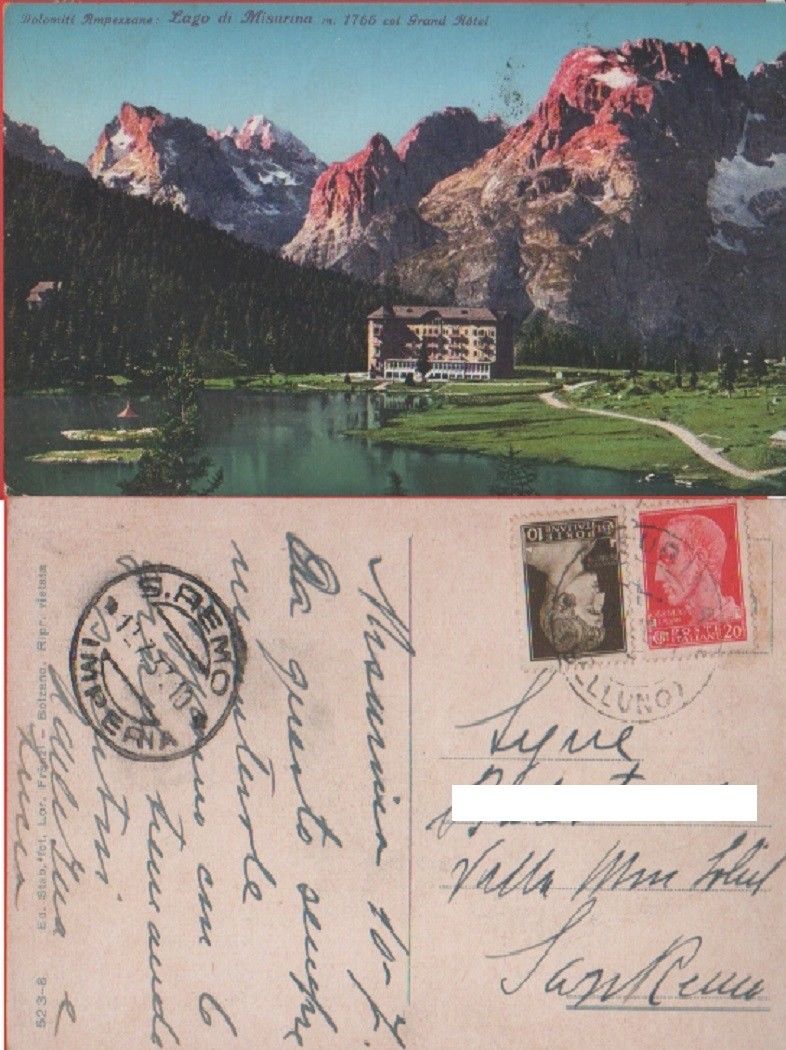 Dolomiti Ampezzane. Lago di Misurina. Grand Hotel. Viaggiata 1933