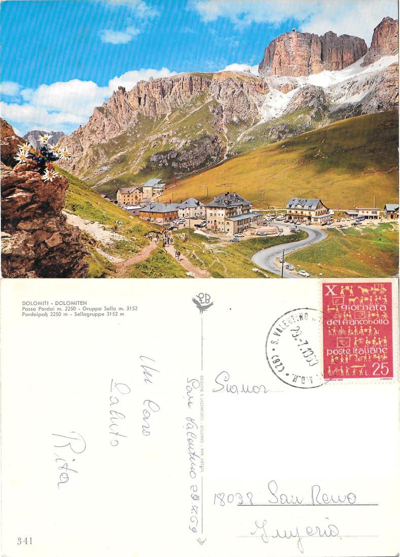 Dolomiti (BZ). Passo Pordoi, Gruppo Sella. Viaggiata 1969