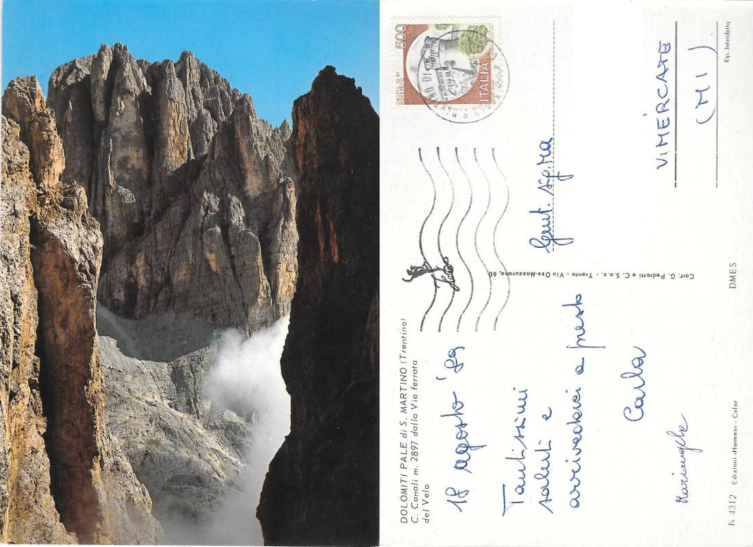 Dolomiti. Pale di S. Martino. C. Canali. Viaggiata 1989