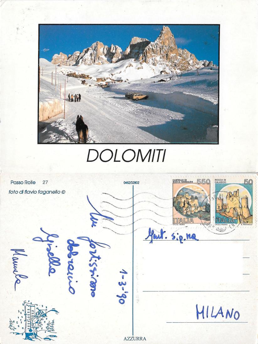 Dolomiti. Passo Rolle. Viaggiata 1990