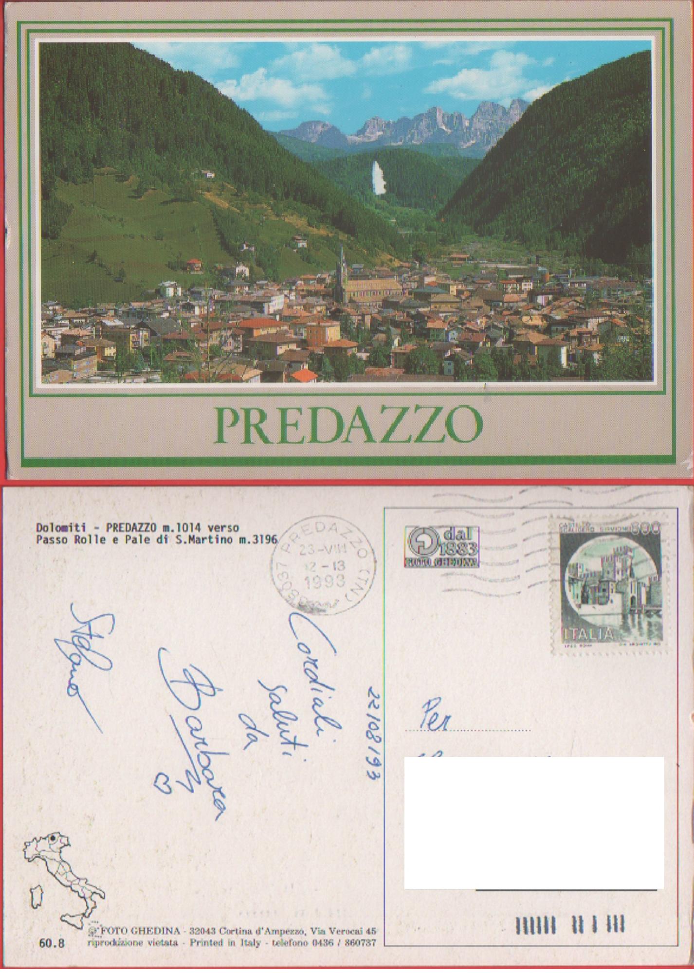 Dolomiti. Predazzo. Passo Rolle e Pale di S.Martino. Viaggiata 1993