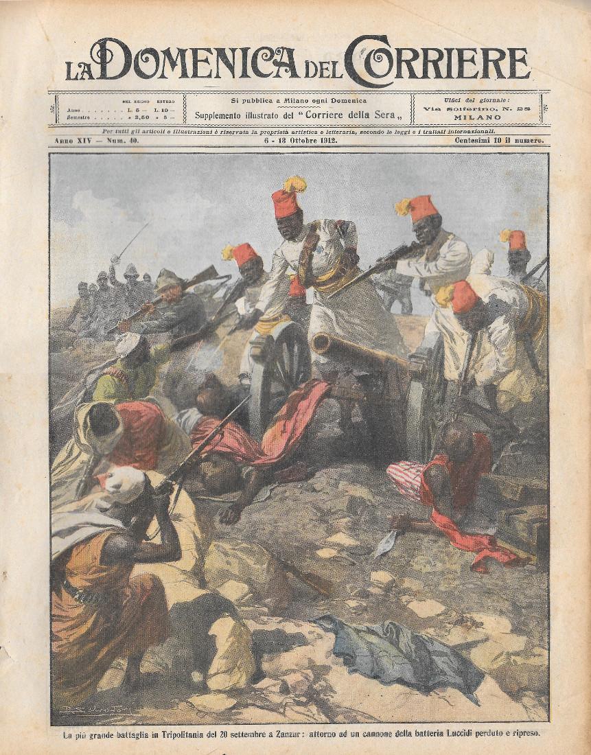 Domenica del Corriere 13/10/1912. Battaglia di Zanzur. R, Salvadori