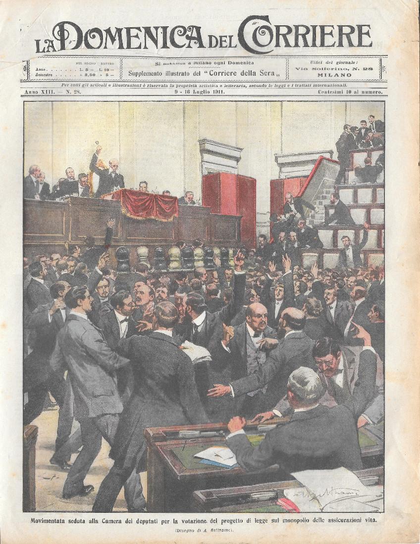 Domenica del Corriere 16/7/1911. Movimentata seduta alla Camera dei deputati. …