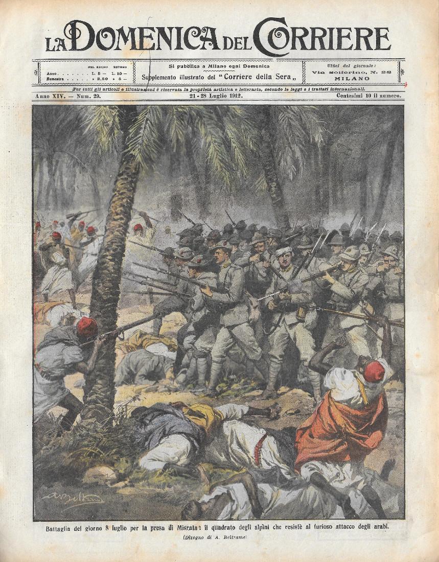 Domenica del Corriere 21-28/7/1912. Misrata, battaglia dell'8 luglio. Beltrame